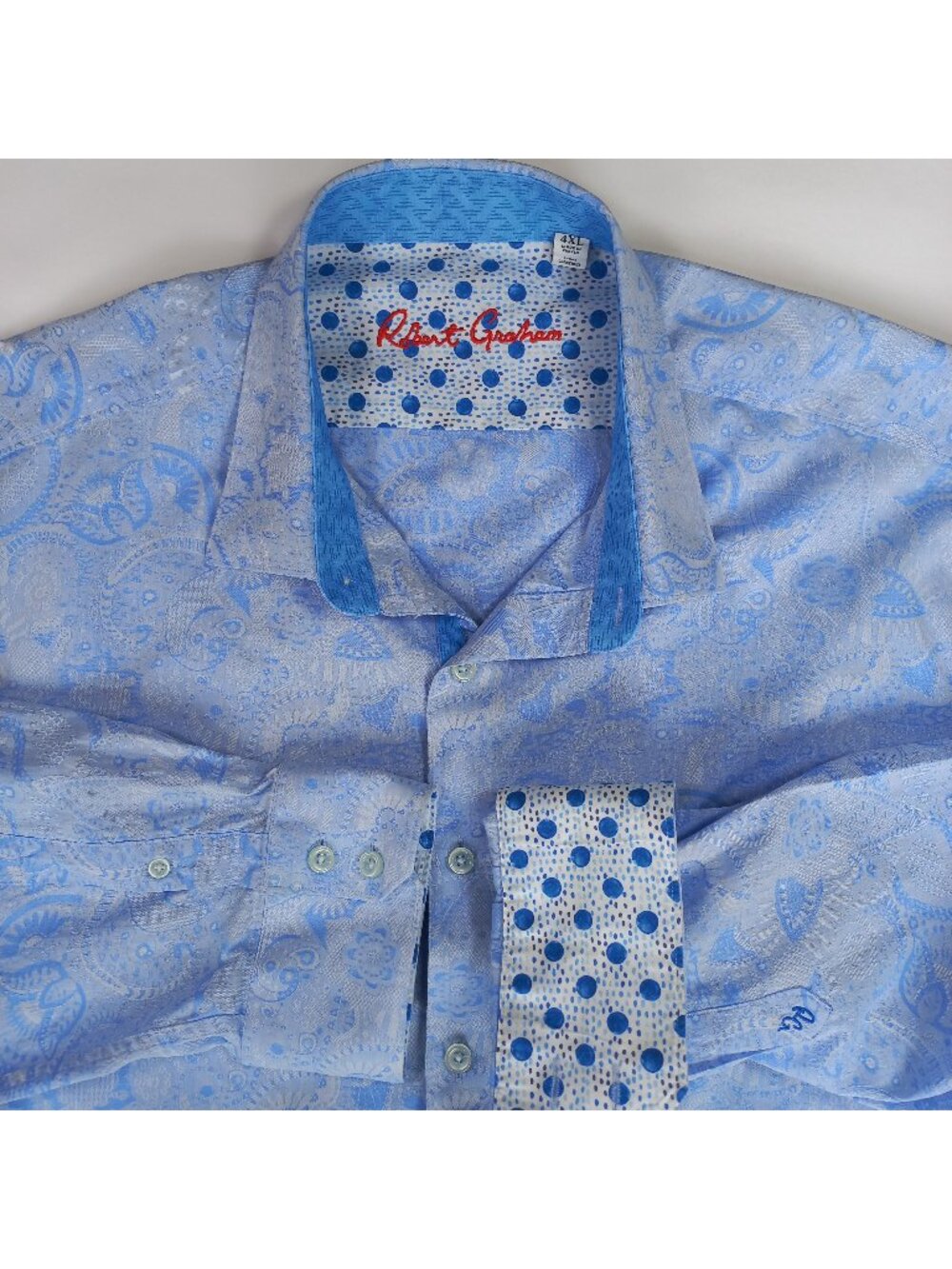 Robert graham xxxxl 4xl shirt embroidered woven Paisley button up light blue